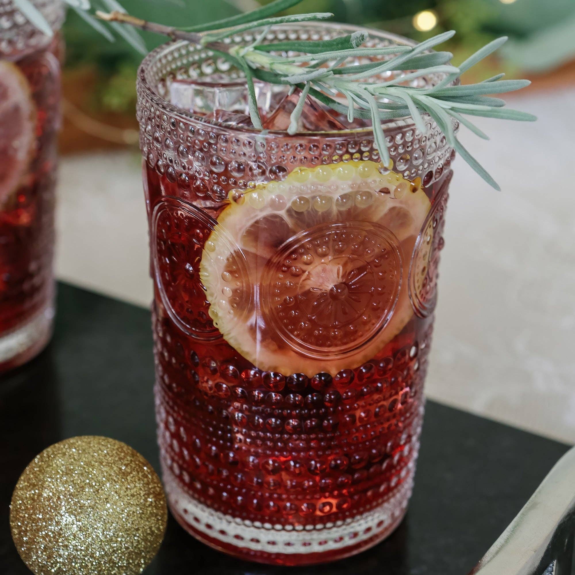 Hobnail Beaded Floral Clear Drinking Glasses — Set of 6, 13 oz. - Image 3