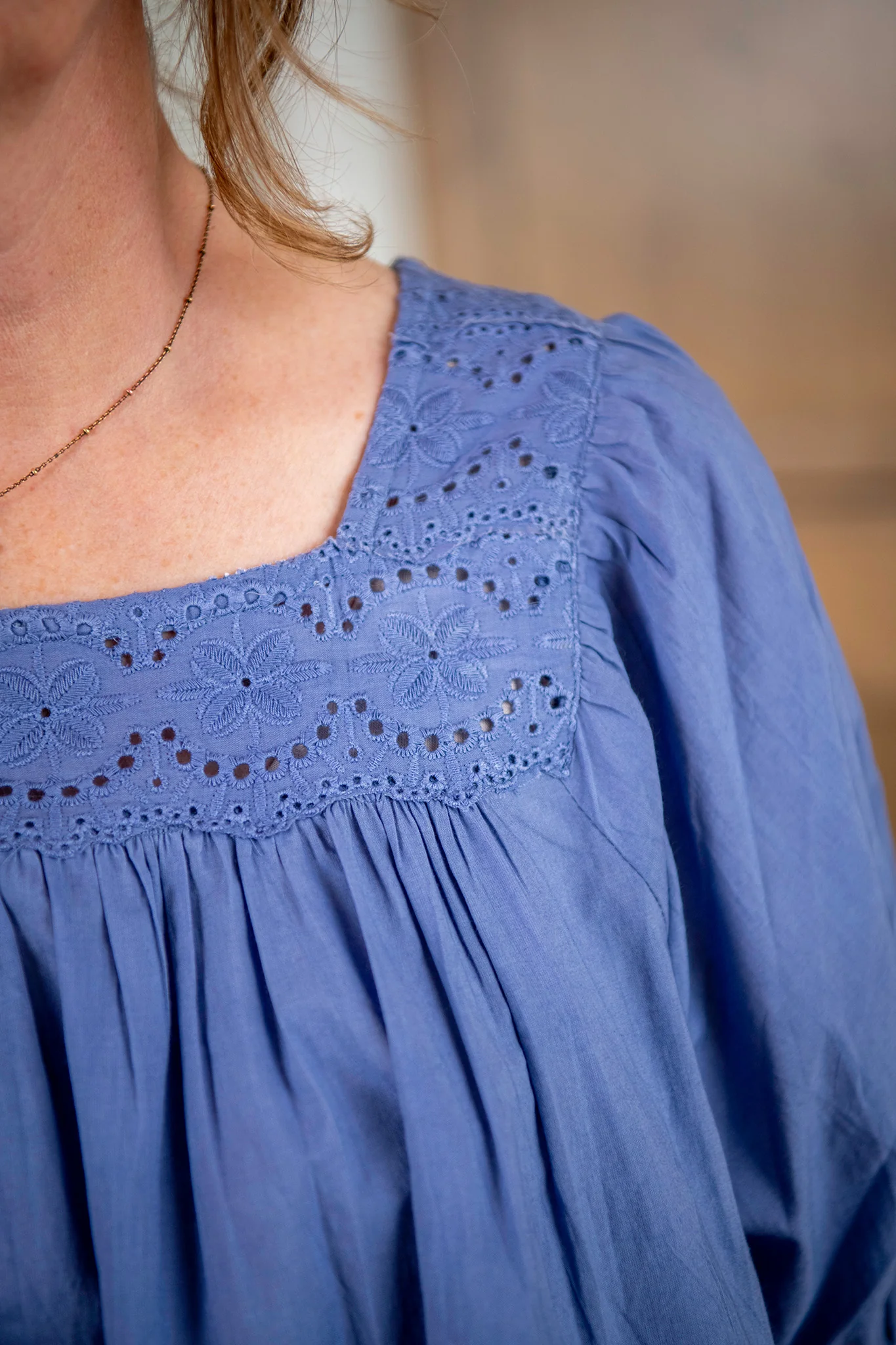 The Prairie Eyelet Blouse in Persimmon Blue - Image 4