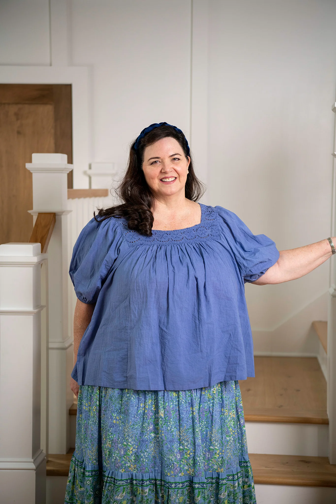 The Prairie Eyelet Blouse in Persimmon Blue - Image 7